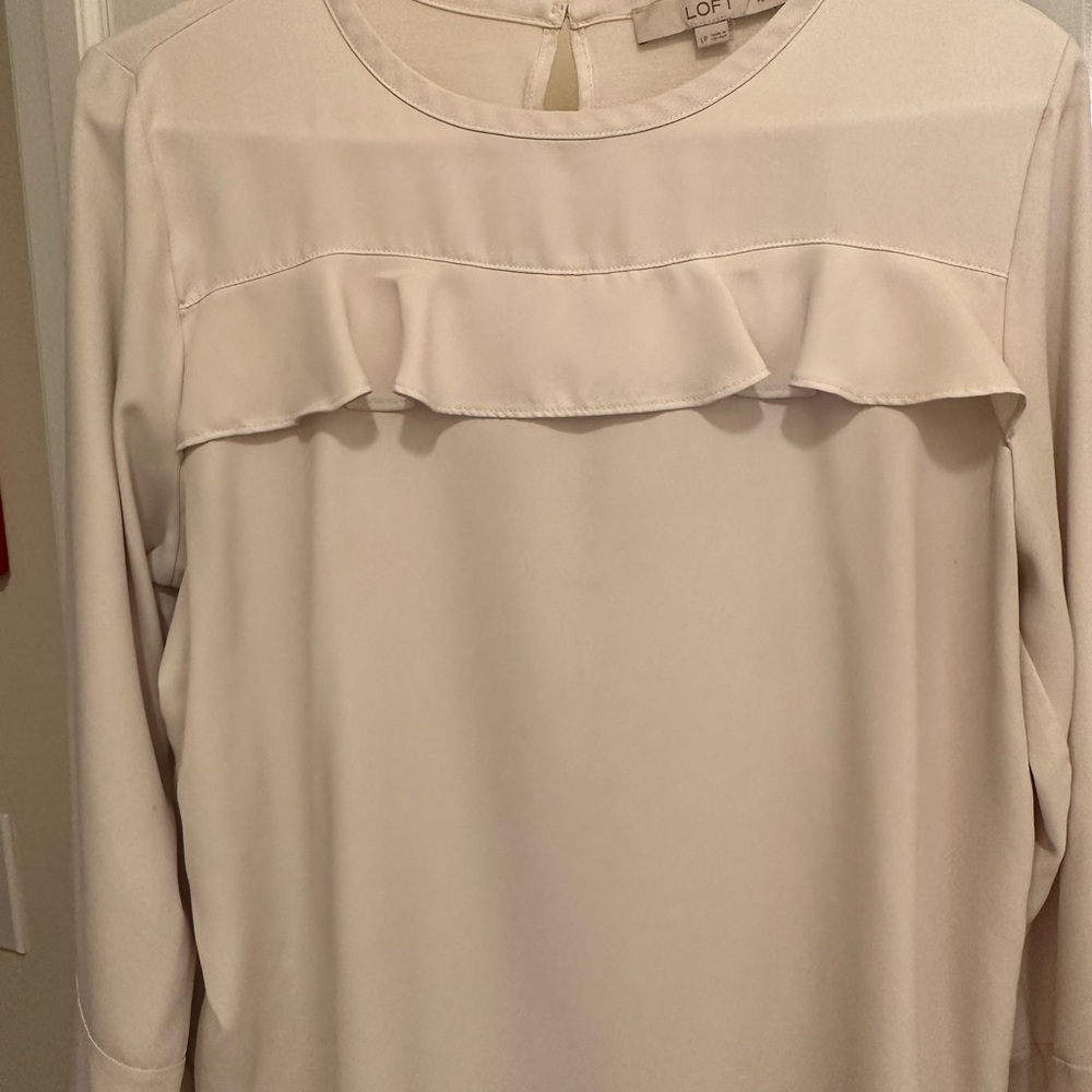 Ivory Loft blouse with ruffle design.  Size Large Petite.